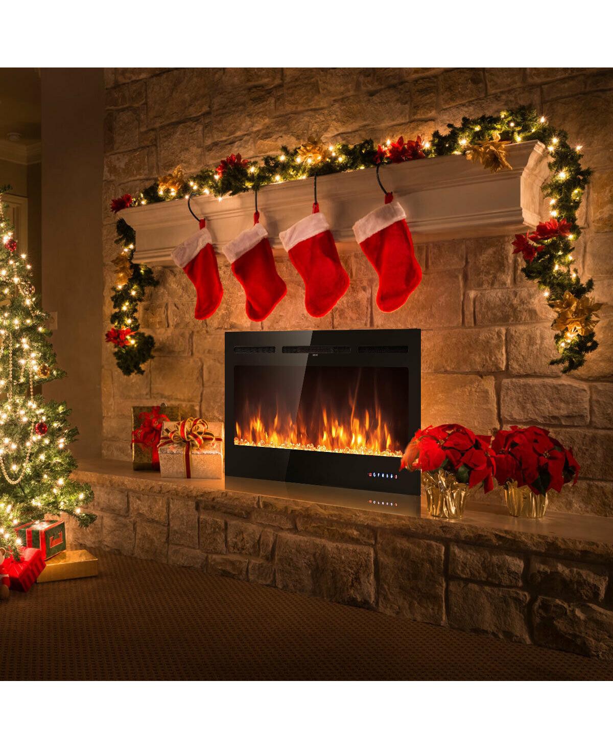 50 Inch Recessed Electric Insert Wall Mounted Fireplace with Adjustable Brightness