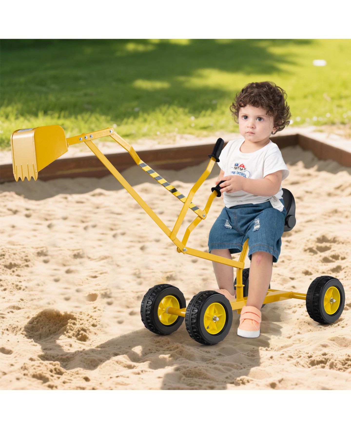 Детская игрушка SUGIFT 360°-Rotating Metal-Frame Ride-On Sand Digger, 110 lbs Capacity, Ages 3+, цвет: Жёлтый — фото 2
