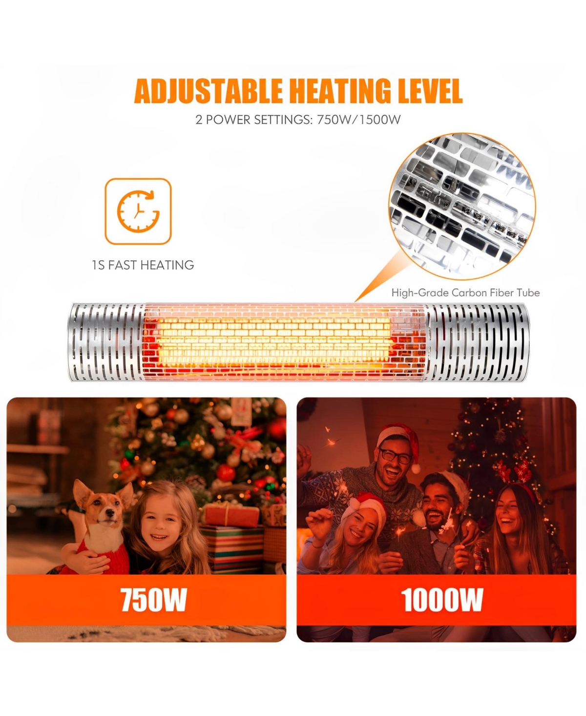 Sugift 1500W Indoorand Outdoor Electric Heater with 2 Power Settings