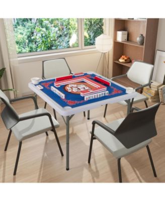 Portable Folding Mahjong Table with Cup Holders & Game Mat