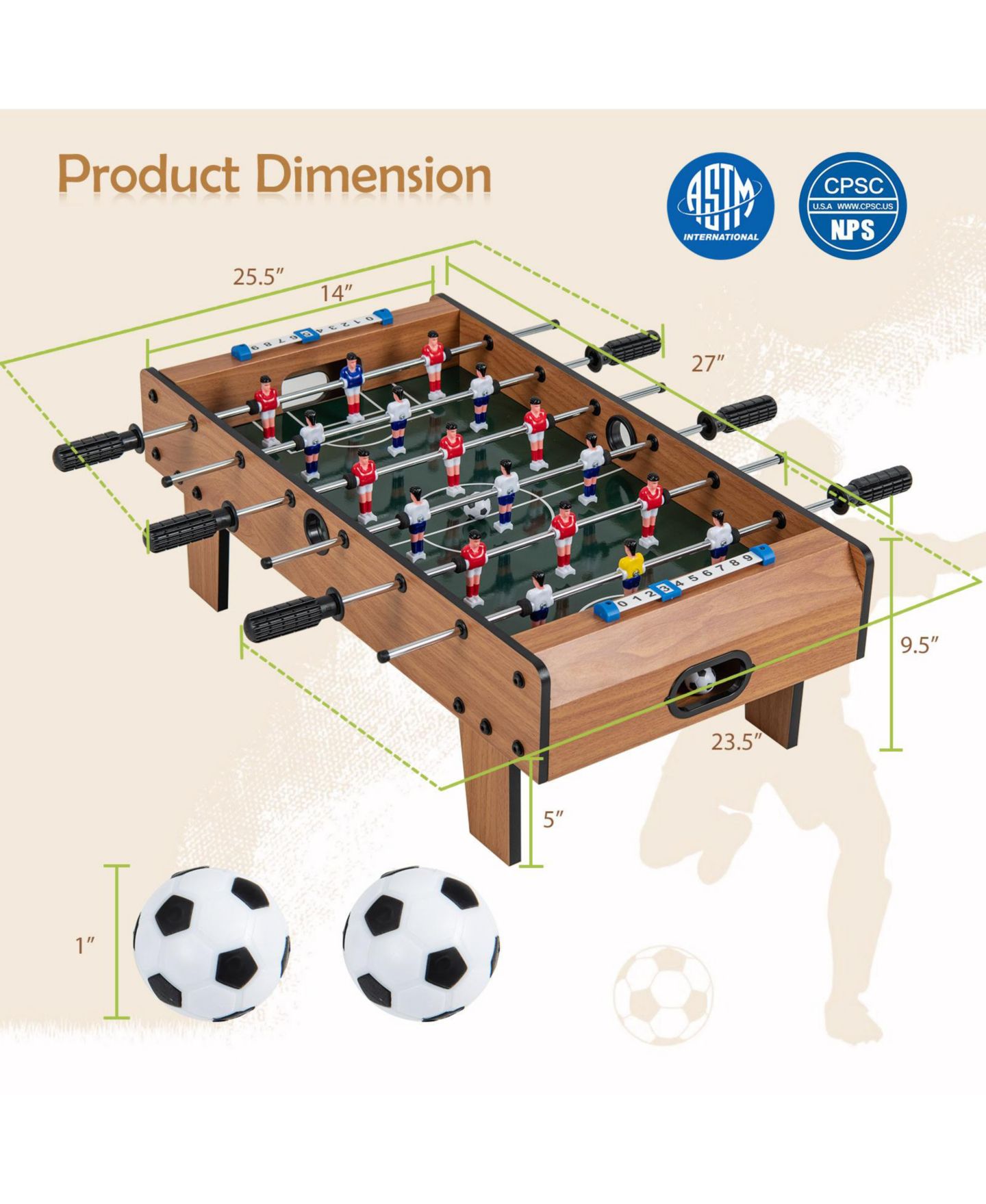 Детская игрушка SUGIFT 27-Inch Tabletop Foosball Table, Includes 20 Game Pieces, Ages 14+, цвет: Коричневый — фото 3