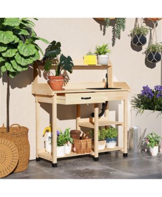 Sturdy Garden Work Bench with Open Shelves for Tools and Plants