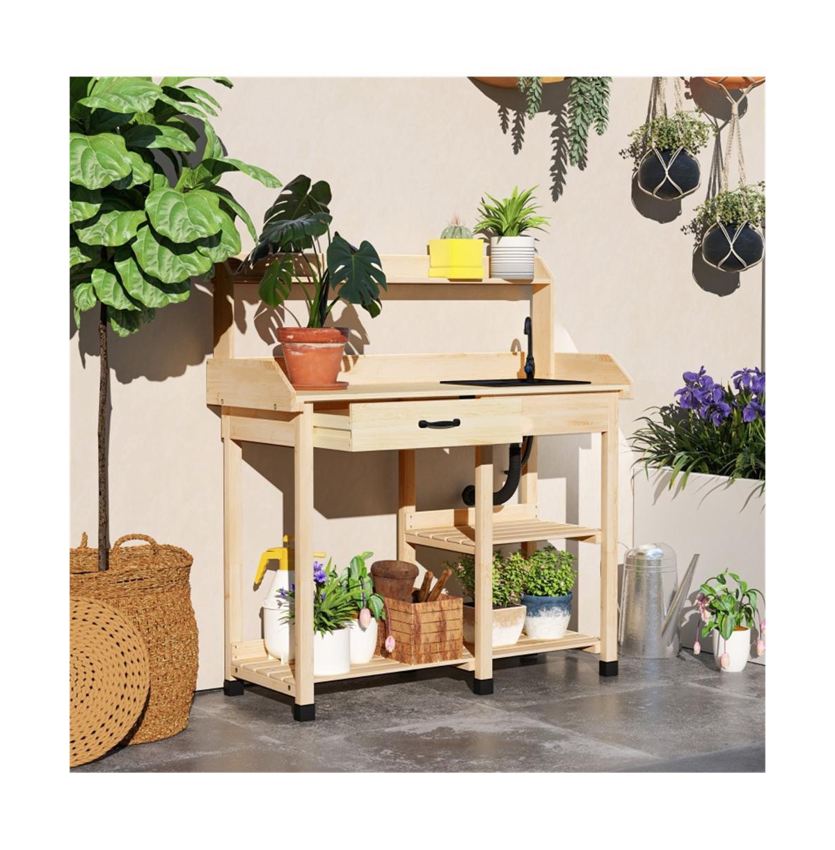 Sturdy Garden Work Bench with Open Shelves for Tools and Plants