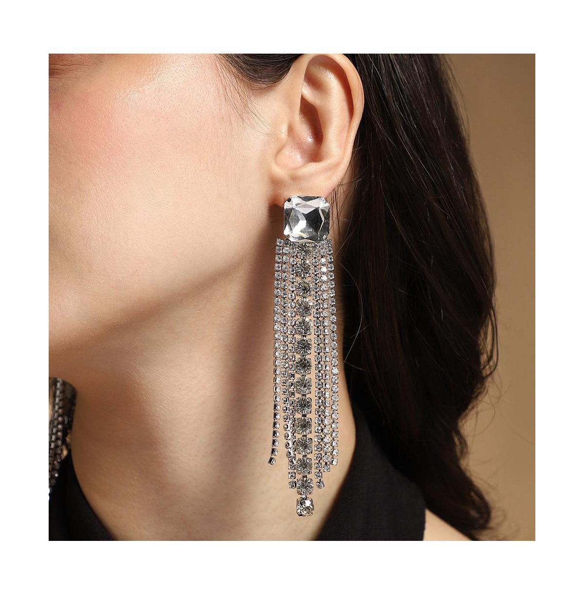 Women's The Bijou-Quad Drop Earrings - Crystal Silver