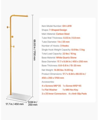 Freestanding Coat Rack with Quartz Stone Base and 3 Round Hooks
