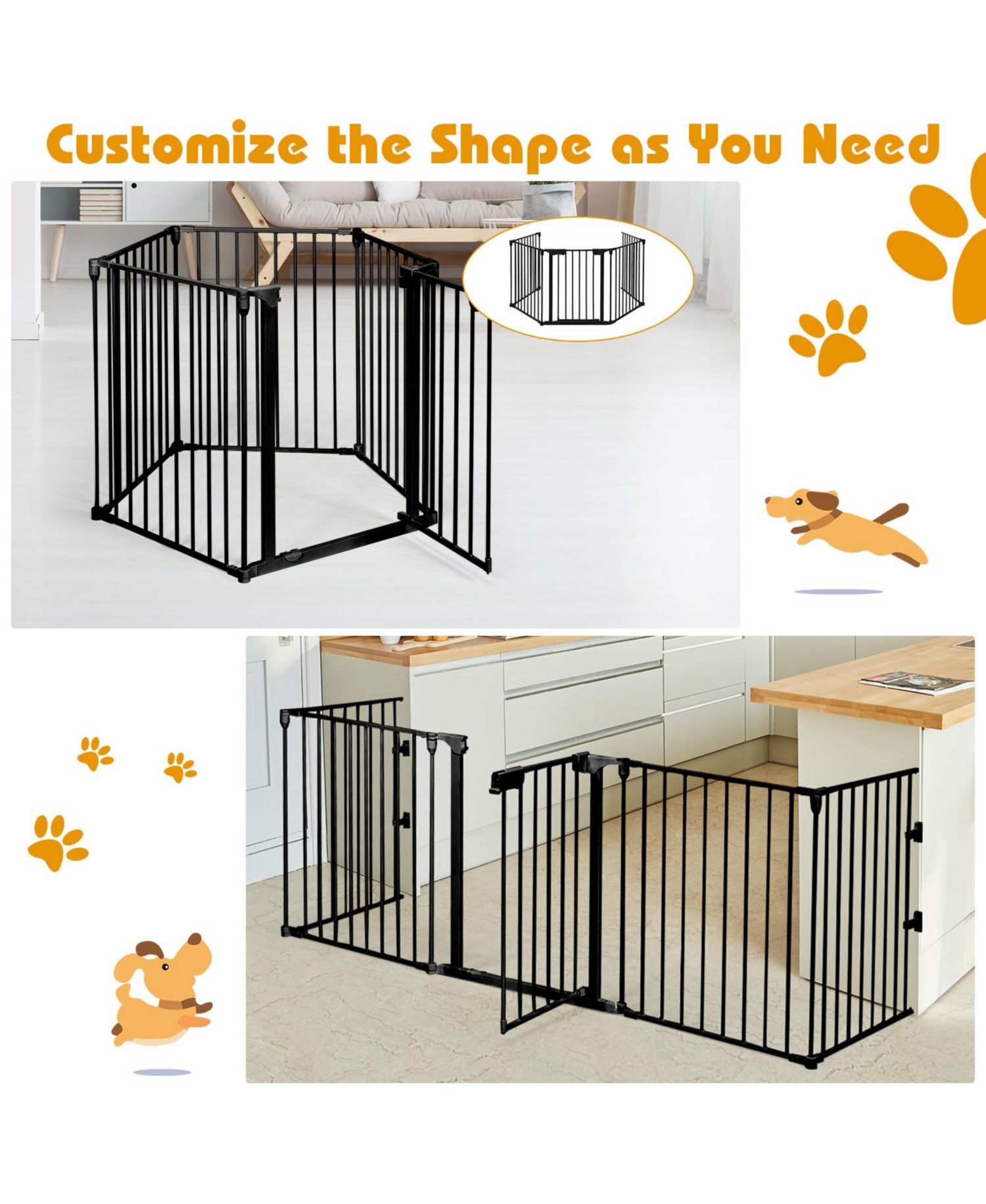 115 Inch Length 5 Panel Adjustable Wide Fireplace Fence