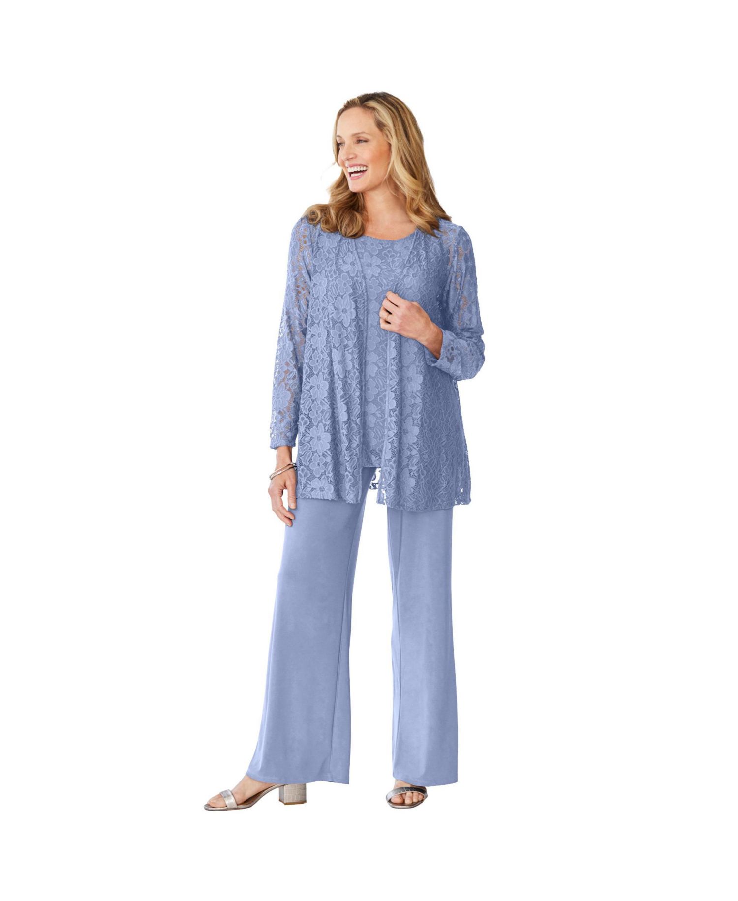 Plus Size 3-Piece Lace Jacket/Tank/Pant Set