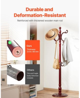 Wooden Freestanding Coat Rack with Large Base and 11 Hooks