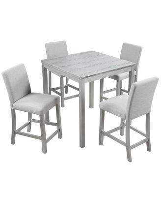 5-Piece Counter Height Dining Set with 4 Upholstered Chairs, 34.5" Square Table with Crystal Trim for Small Dining Room-Maison Boucle
