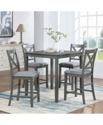 5-Piece Counter Height Dining Set, Solid Acacia Wood Table and 4 Upholstered Chairs for Kitchen or Small Dining Space-Maison Boucle