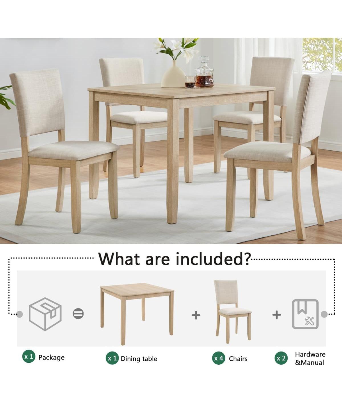 Maison Boucle 5-Piece Dining Table Set for 4, Small Kitchen Table and Chairs Set, Modern Wooden Dining Set for Apartment or Breakfast Nook-Maison Bouc