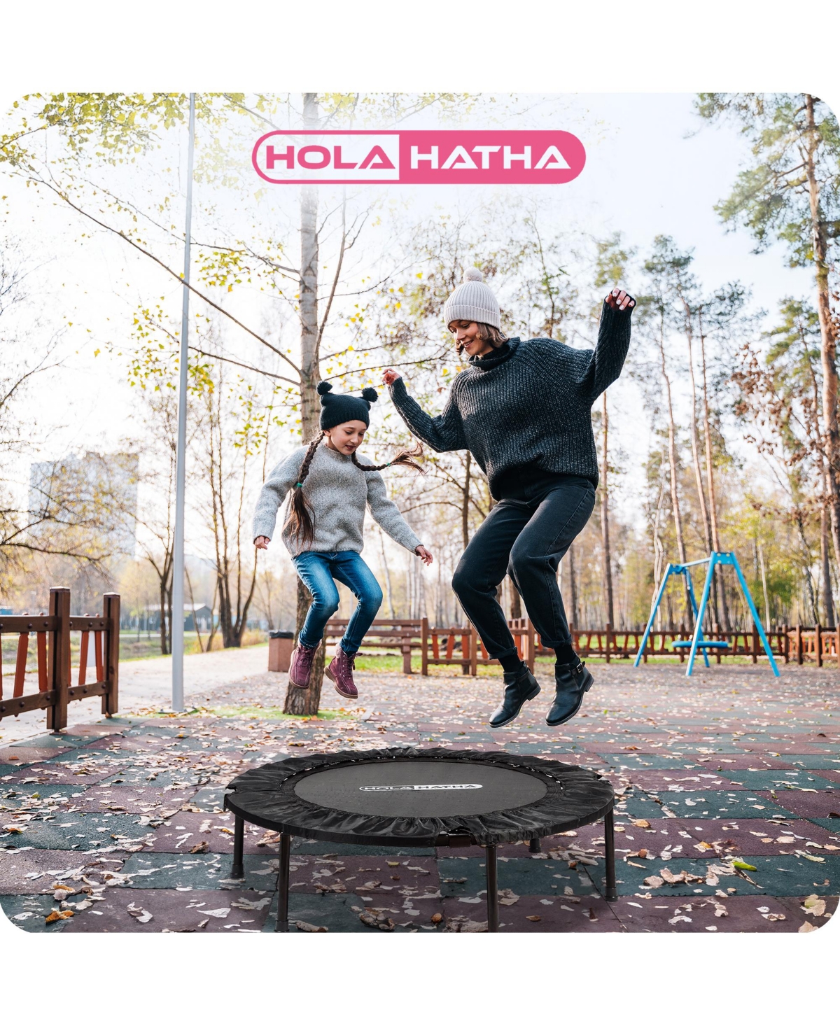 HolaHatha Foldable Mini Trampoline, 36" Round Portable Fitness Rebounder, Black