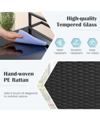 Outdoor Bar Cart Wicker Buffet Serving Cart with Cabinet and 8 Hooks.