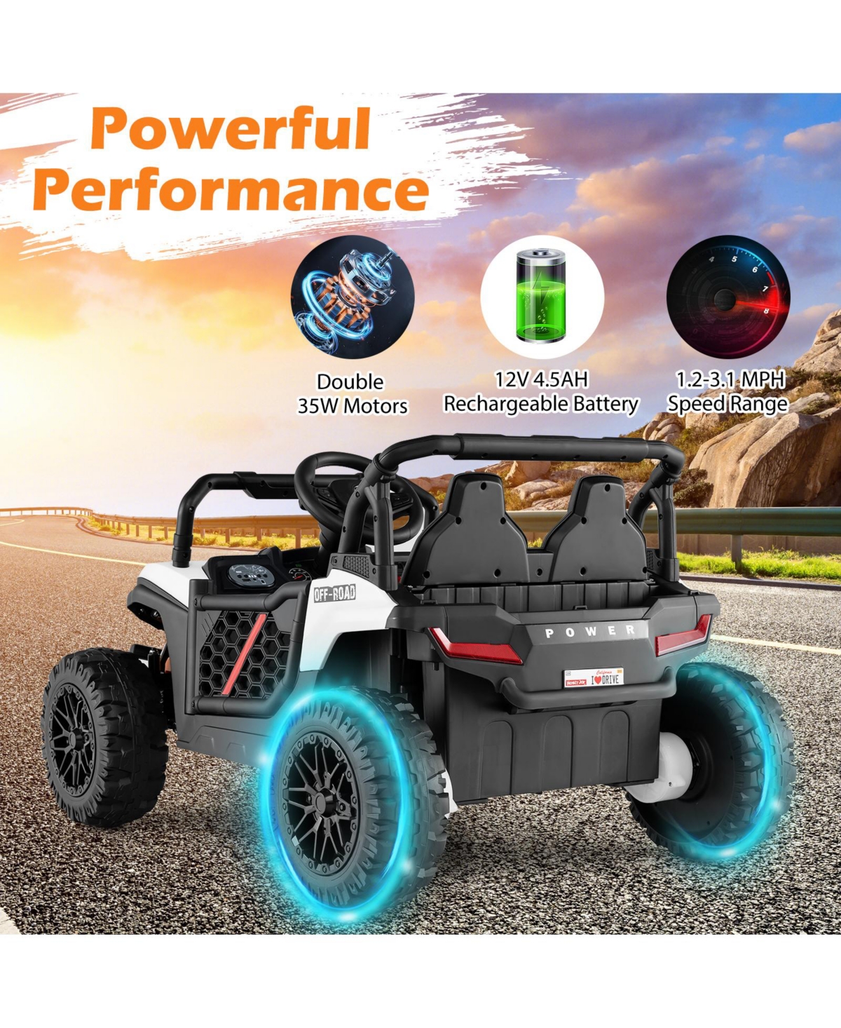 Sugift 12V Kids Ride on Truck Off-Road Utv with Parental Remote and Lights