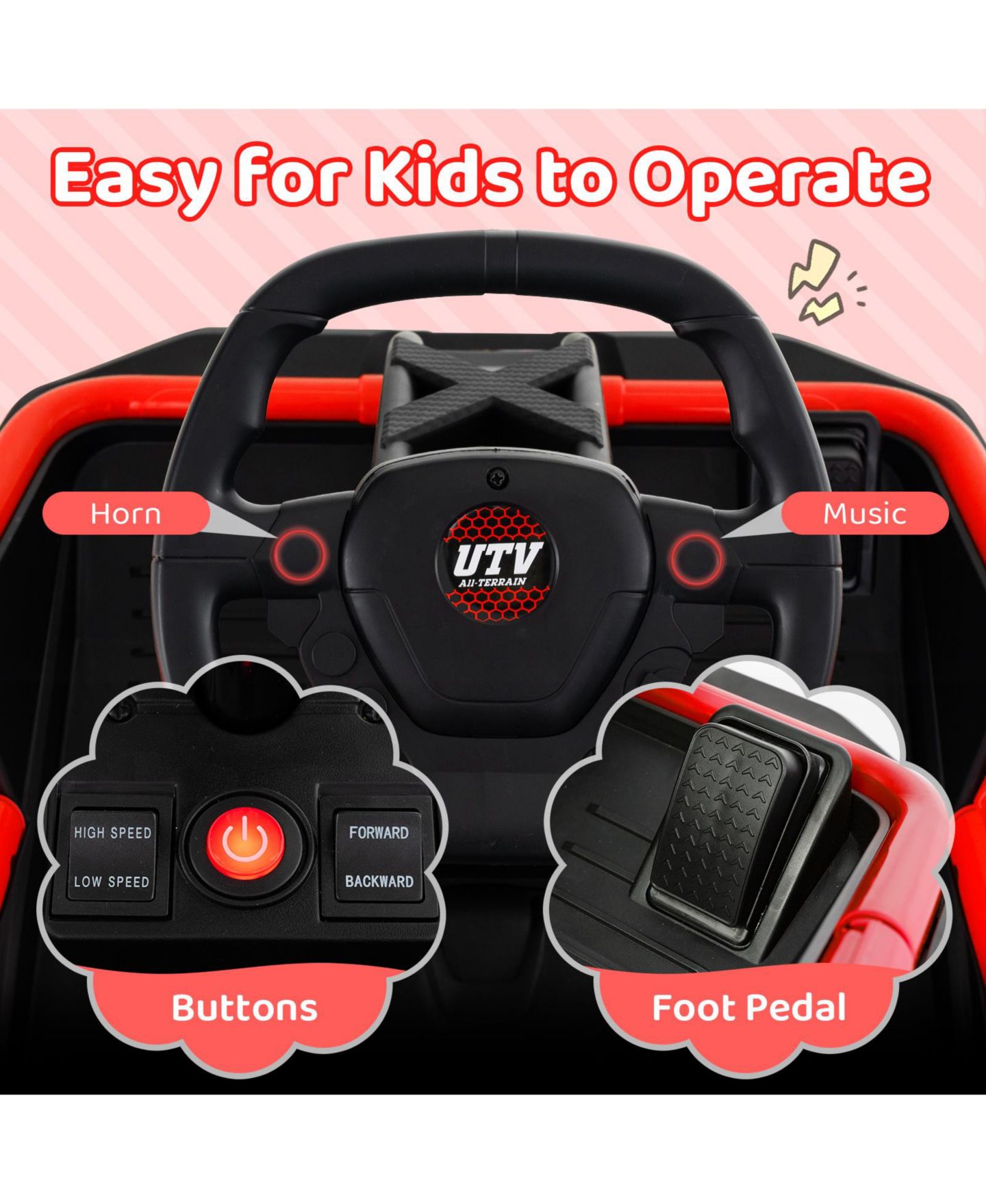 Детская игрушка SUGIFT 12V UTV Car with Remote Control and Spring Suspension Ride-On, 110 lbs Capacity, Ages 3+, цвет: Красный — фото 11