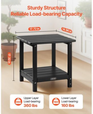 2-Tier Outdoor Side Table in Black HDPE for Backyard or Indoor Use