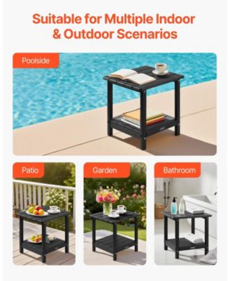 2-Tier Outdoor Side Table in Black HDPE for Backyard or Indoor Use