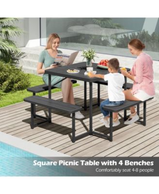 Patio Square Picnic Table Set with Benches for 4 to 8 People