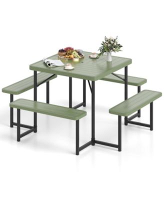 Patio Square Picnic Table Set with Benches for 4 to 8 People