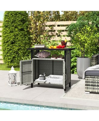 Outdoor Pool Towel Storage Cabinet Organizer with Shelf Mixed-