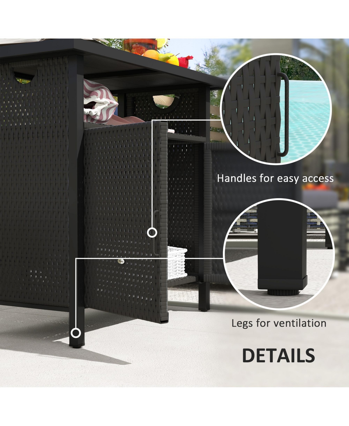 Outsunny Outdoor Pool Towel Storage Cabinet Organizer with Shelf