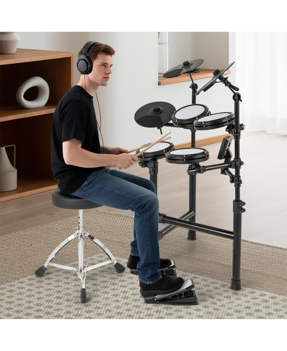 Sugift Electric Drum Set Foldable Drum Kit with 10 Demos Usb Midi and 2 Drumsticks