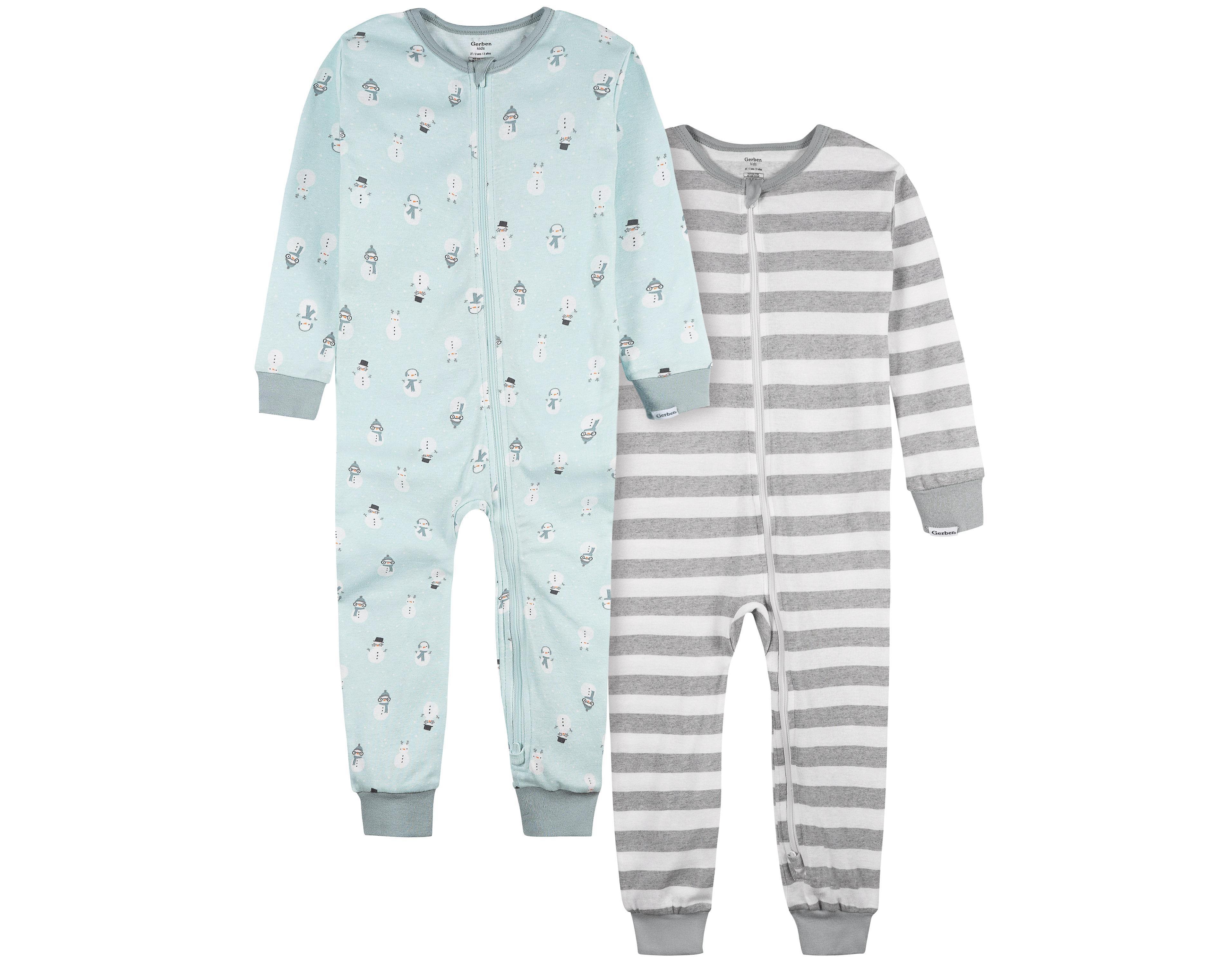 Gerber Toddler Boys 2-Pack Snug Fitting Footless Pajamas, Blue Snowman