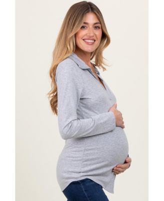 Maternity Ribbed collared Long sleeve top