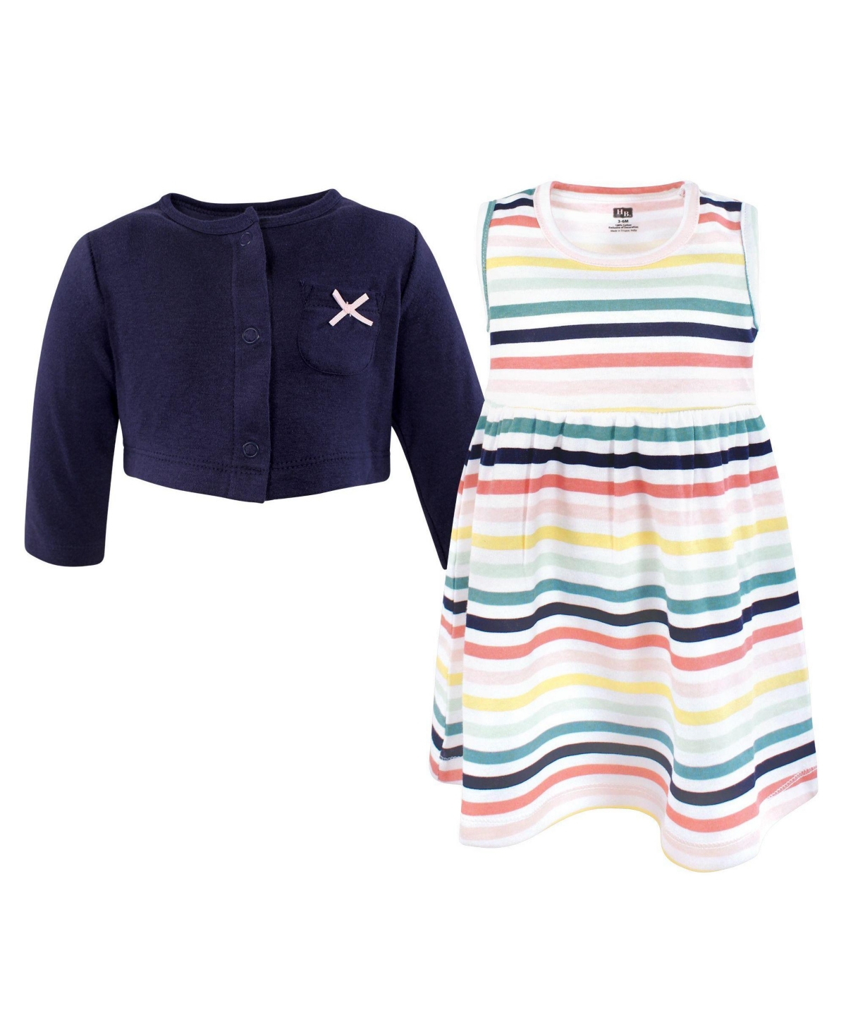 Hudson Baby Toddler Girls Cotton Dress and Cardigan Set, Sunset Stripe