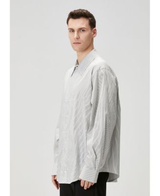 Men's Striped Cotton-Blend Woven Relaxed-Fit Shirt