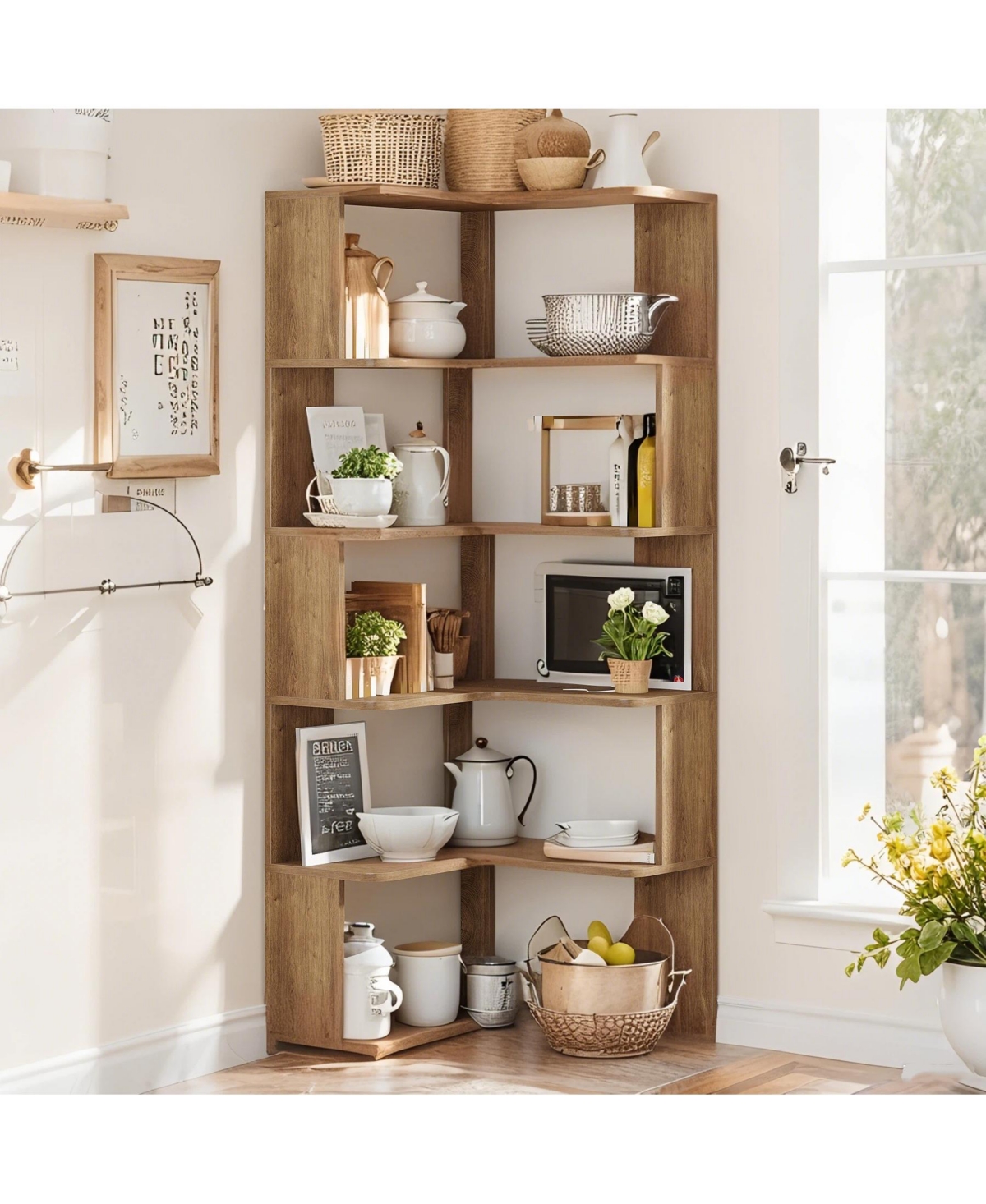 Tribesigns 6-Tier Corner Kitchen Pantry, 64.9-Inch Tall L-Shaped Storage Cabinet with Anti-Drop Panels