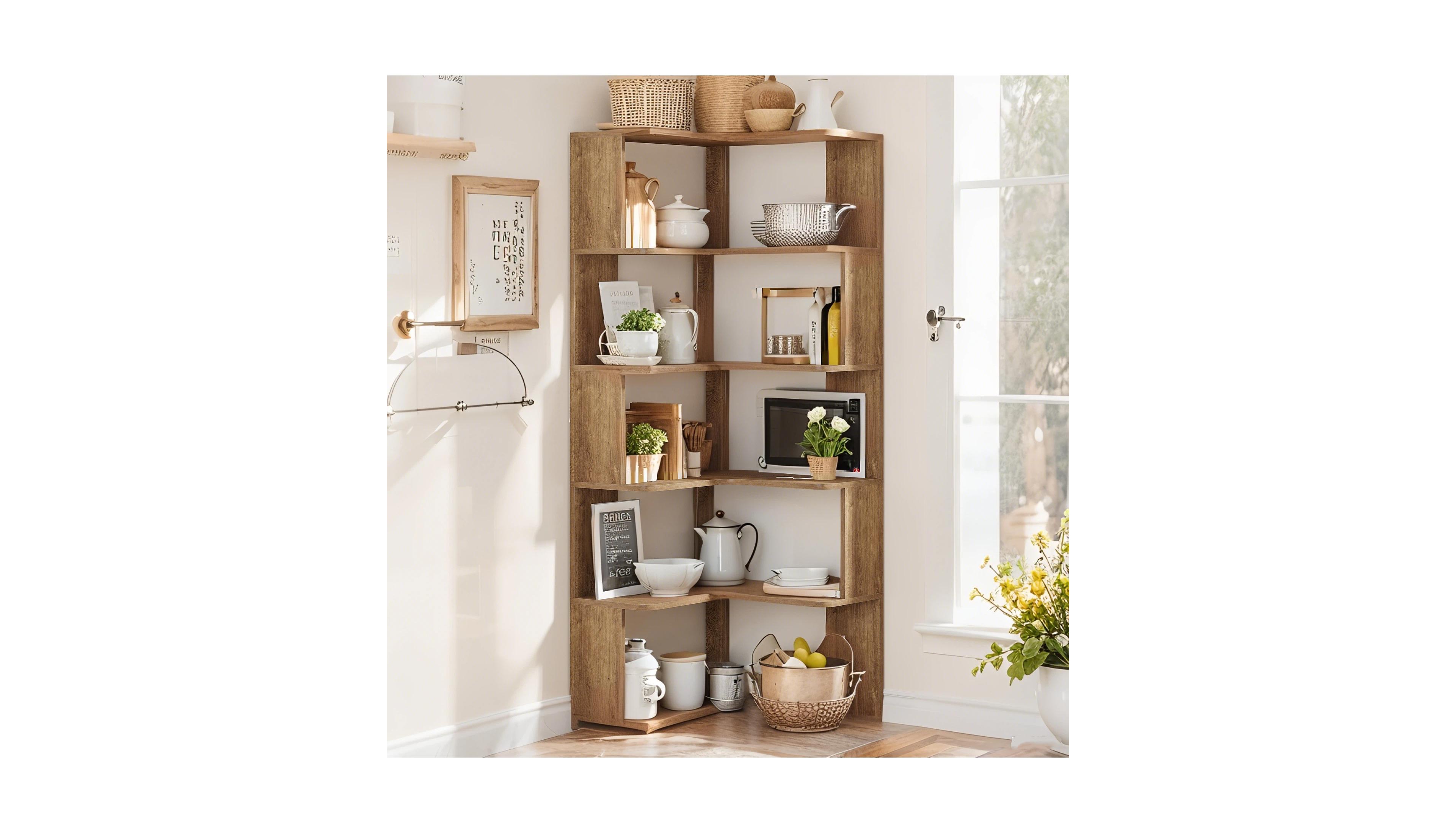 Tribesigns 6-Tier Corner Kitchen Pantry, 64.9-Inch Tall L-Shaped Storage Cabinet with Anti-Drop Panels