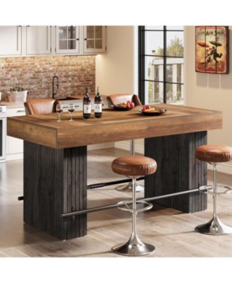 63 Inch Kitchen Island, Rectangular Bar Table, Industrial Counter Height Pub Dining Table
