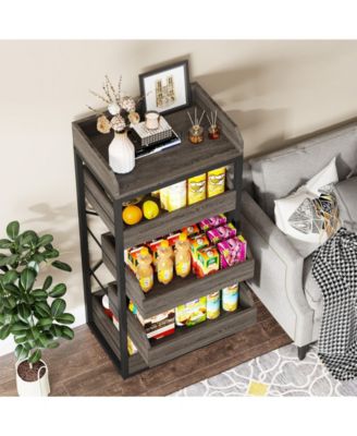 Wood Fruit and Vegetable Storage Rack Set of 2, 5-Tier Pull-Out Snack Stand Fruit Basket Stand