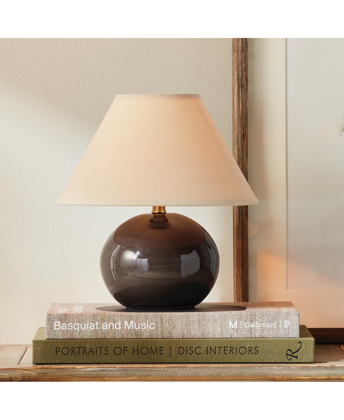 Charlie Mini Lamp - Gray Crackle Glaze - Linen Shade - 10"