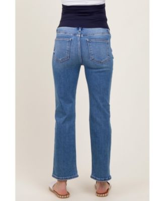 Maternity Blue Cropped Straight Leg Jeans