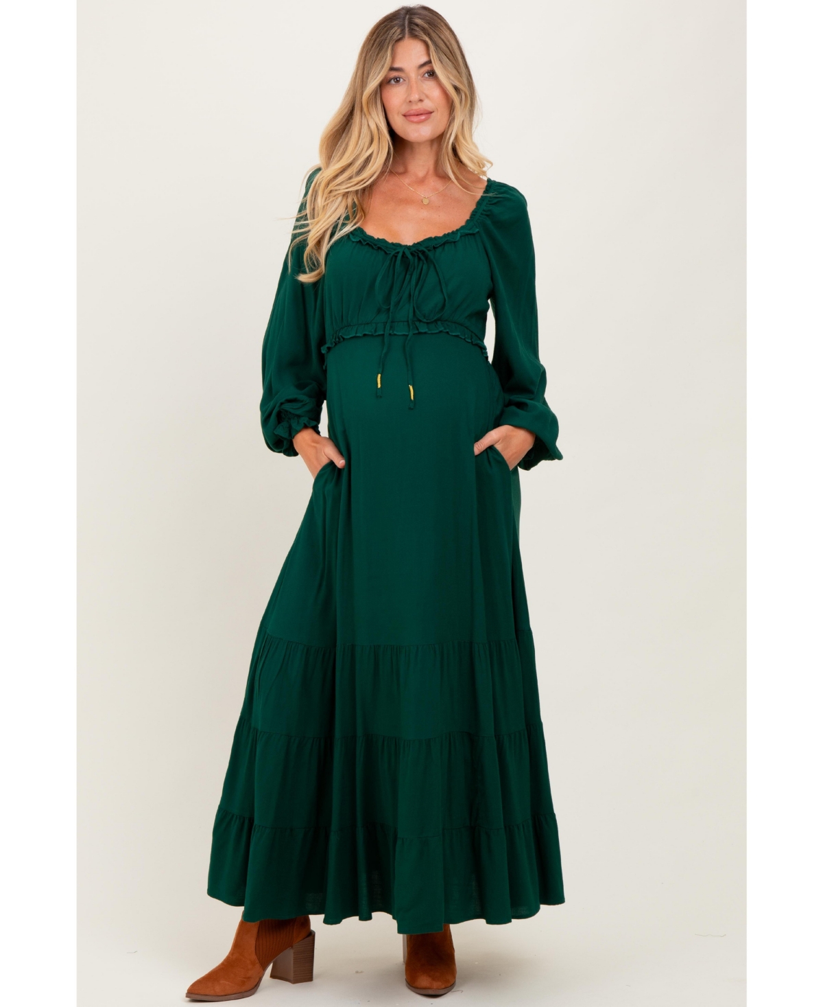 Pinkblush Maternity Motherhood Ruffled Fit-and-Flare Maxi Dress