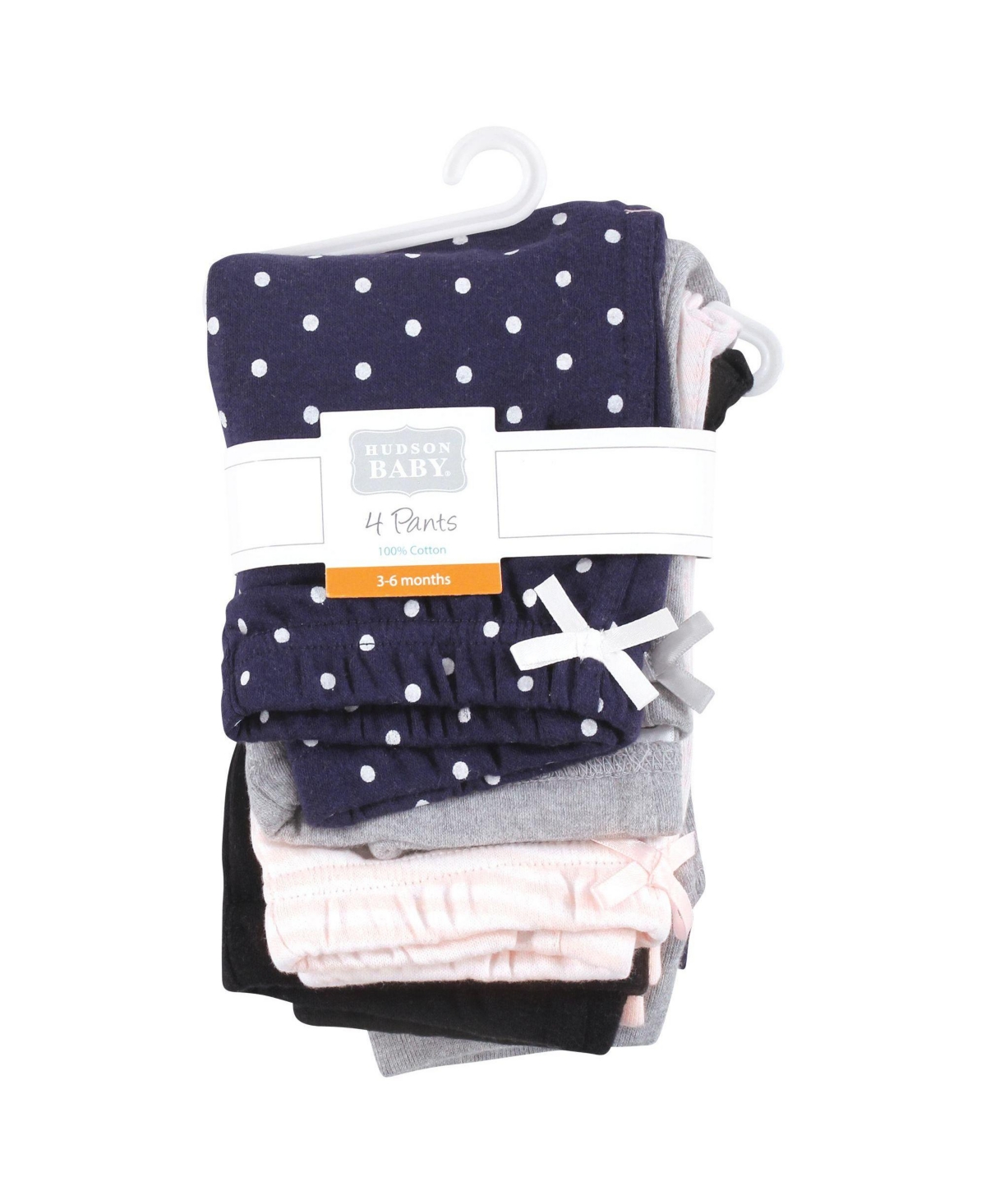 Hudson Baby Toddler Girls Cotton Pants and Leggings, Navy Dot Pink Stripe