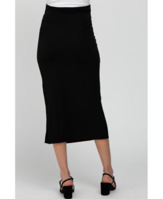 Maternity Solid Side Slit Midi Skirt