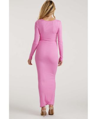 Maternity Black Ribbed Long Sleeve Square Neck Maxi Dress