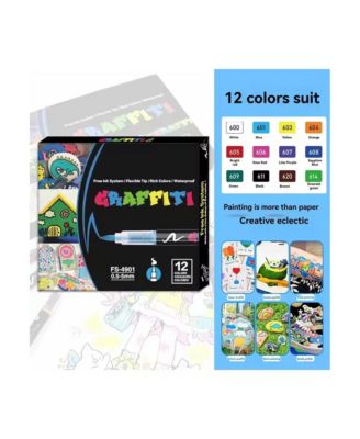 12 Colors Acrylic Paint Markers, No-press Direct Liquid Soft Brush Tip Pens for Wood, Egg, Rock Painting and DIY Crafts Art Supplies