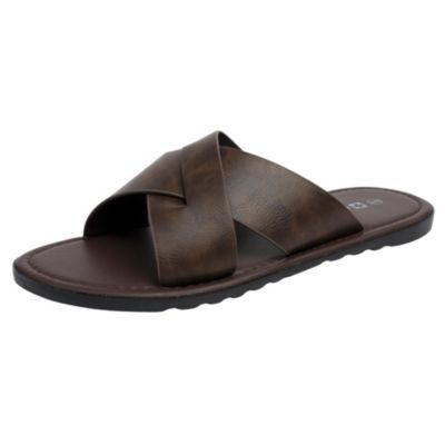 Men's Hugo Faux Leather Slide Sandals Indoor Outdoor Anti-Slip Shoe Cross Strap Design Flip Flops
