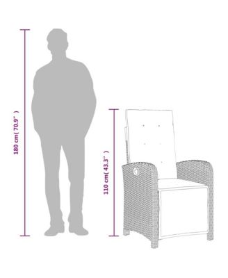 Reclining Garden Chair Brown PE Rattan, Powder-Coated Steel