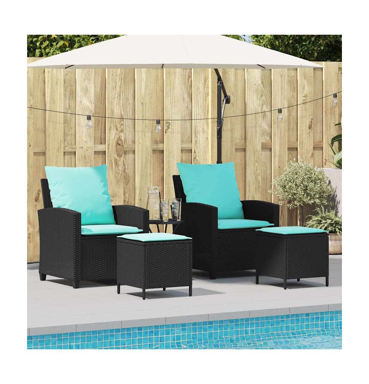 4 Piece Patio Sofa Set with Cushions Black Poly Rattan