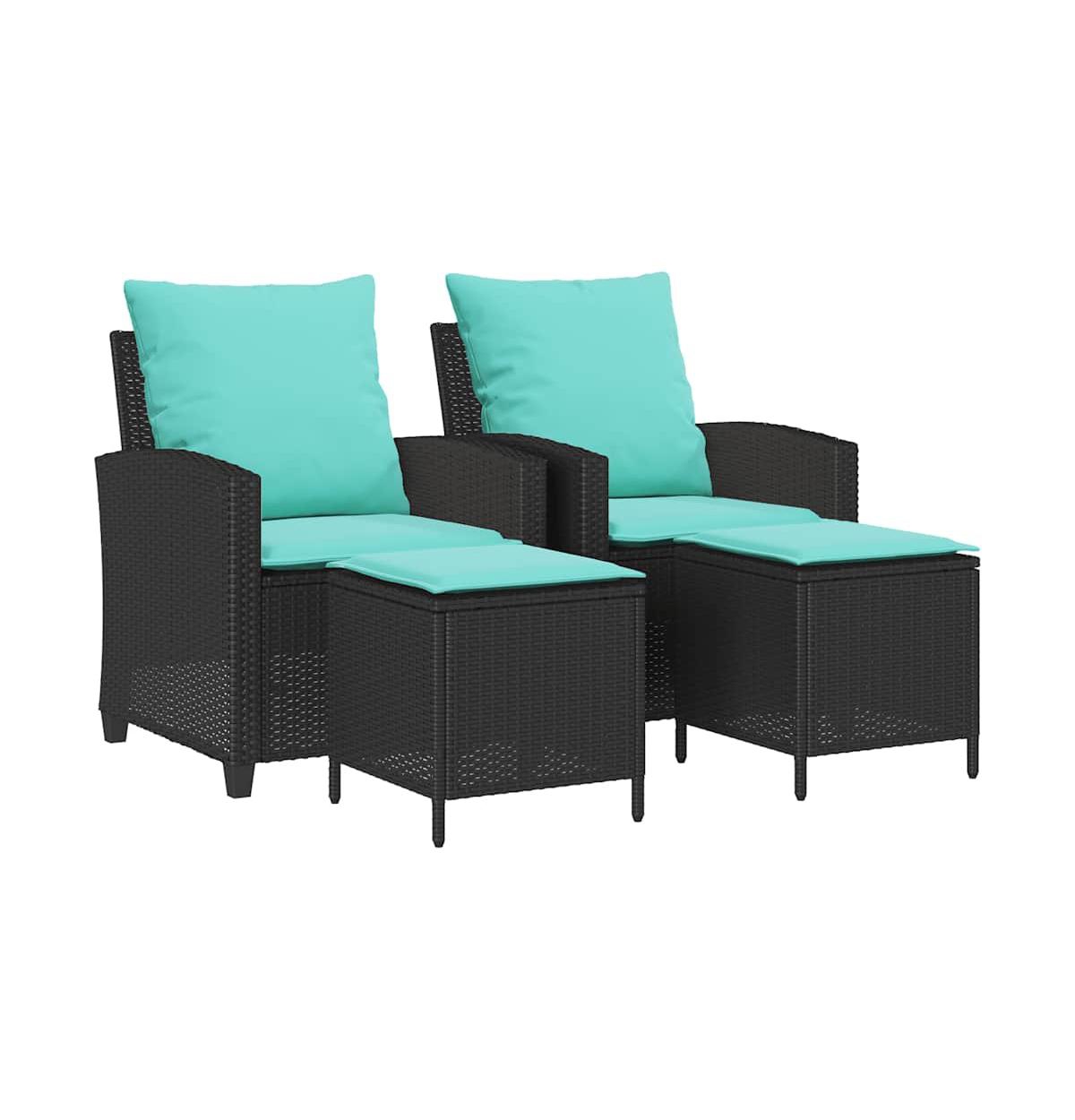 4 Piece Patio Sofa Set with Cushions Black Poly Rattan