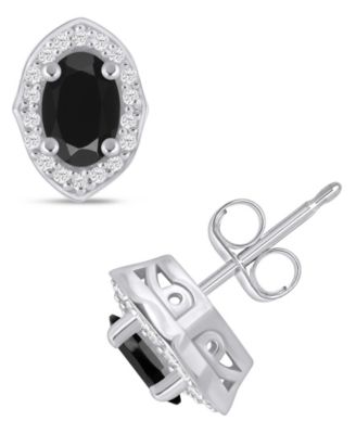 Gemstone and Diamond ((1/5 ct. t.w.) Halo Stud Earrings in 10k White Gold (also in 10k Yellow Gold)