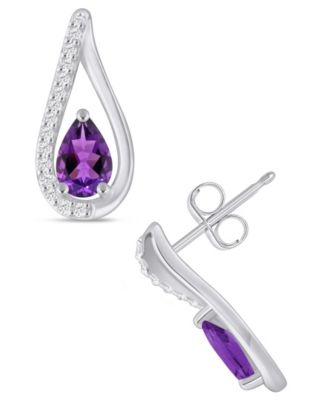 Macy's - Gemstone and Diamond Earrings (1/6 ct. t.w.) in 10K White Gold (also in 10K Yellow Gold)
