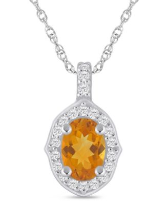 Gemstone and Diamond Halo Pendant Necklace (1/5 ct. t.w.) in 10k White Gold (also in 10k Yellow Gold)