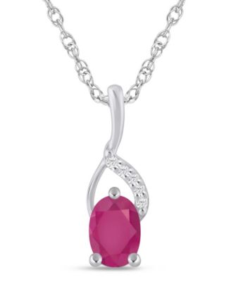 Gemstone and Diamond Accent Pendant Necklace in 10k White Gold 