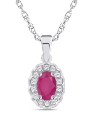 Gemstone and Diamond Halo Pendant Necklace (1/20 ct. t.w.) in 10k White Gold 